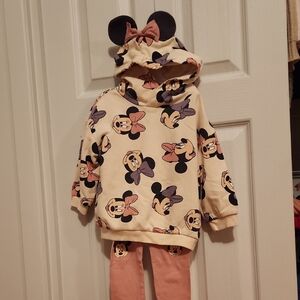 4/25$ 🎀 Disney Kids Minnie Mouse Hoodie and Leggings - Cream and Pink